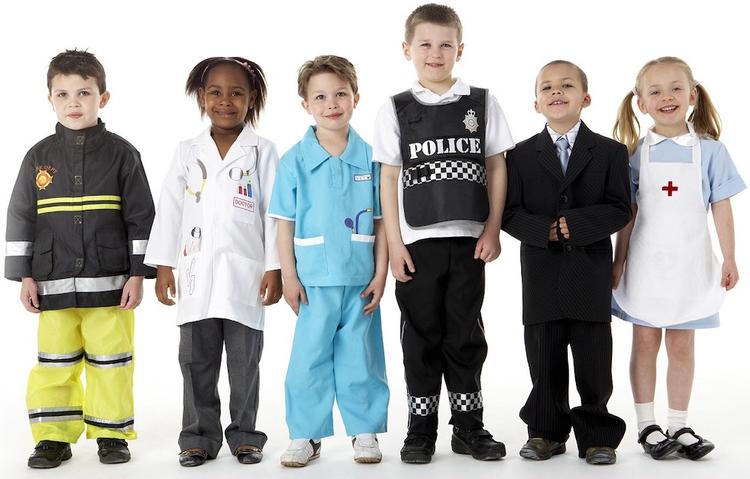 children dressed at drs, nurses, police